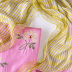 Sunlit Threads Suit Set Unstitched Suit Blush Pink & Yellow Mul Chanderi Suit Set