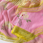 Sunlit Threads Suit Set Unstitched Suit Blush Pink & Yellow Mul Chanderi Suit Set