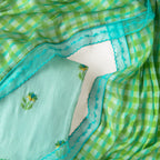 Sunlit Threads Suit Set Unstitched Suit Cyan Blue & Lush Green Mul Chanderi Suit Set