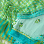 Sunlit Threads Suit Set Unstitched Suit Cyan Blue & Lush Green Mul Chanderi Suit Set