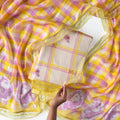 Sunlit Threads Suit Set Unstitched Suit Light Peach & Yellow-Lilac Mul Chanderi Suit Set