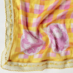 Sunlit Threads Suit Set Unstitched Suit Light Peach & Yellow-Lilac Mul Chanderi Suit Set