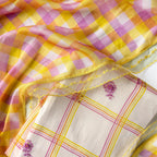 Sunlit Threads Suit Set Unstitched Suit Light Peach & Yellow-Lilac Mul Chanderi Suit Set