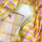 Sunlit Threads Suit Set Unstitched Suit Light Peach & Yellow-Lilac Mul Chanderi Suit Set