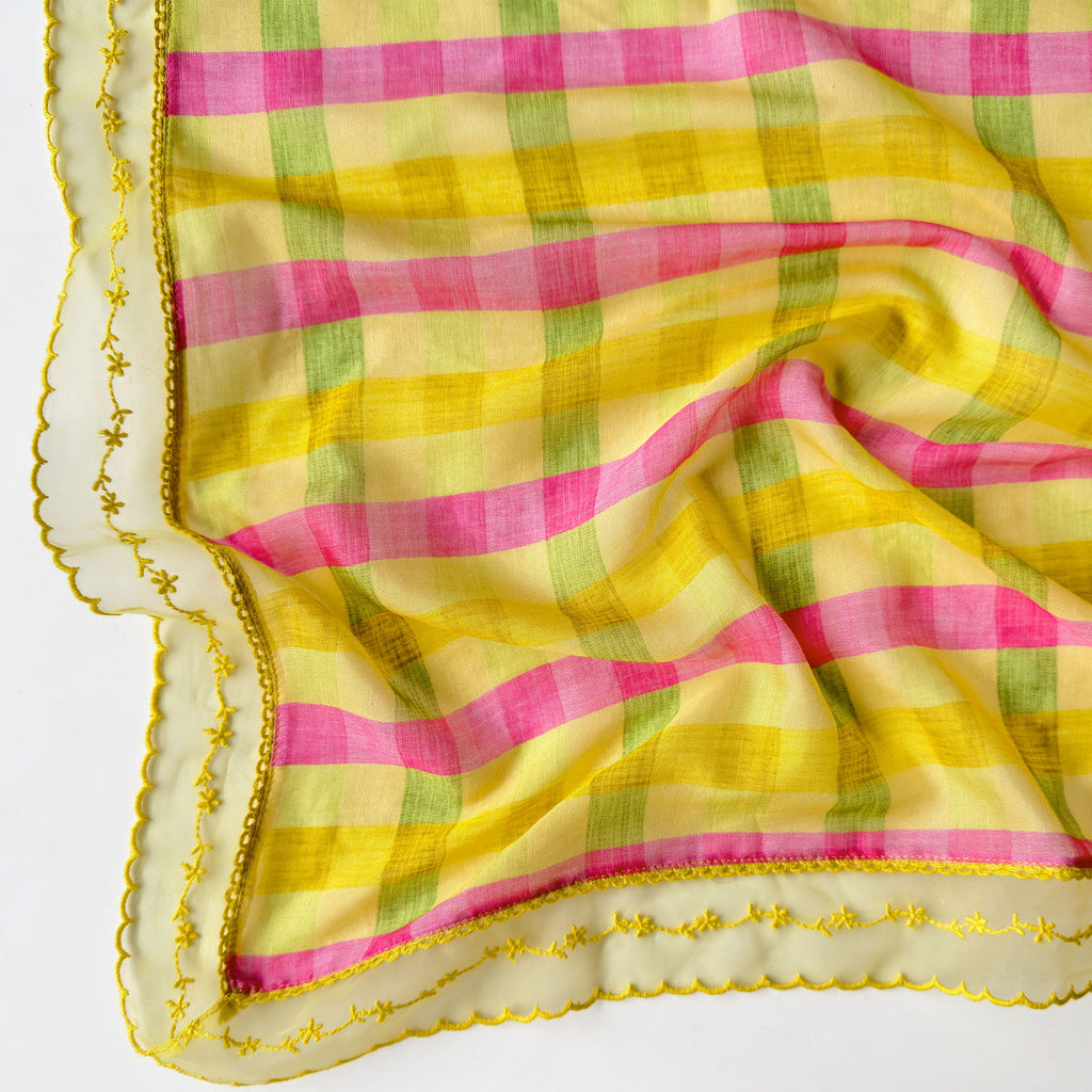 Sunlit Threads Suit Set Unstitched Suit Warm Yellow & Pink Mul Chanderi Suit Set