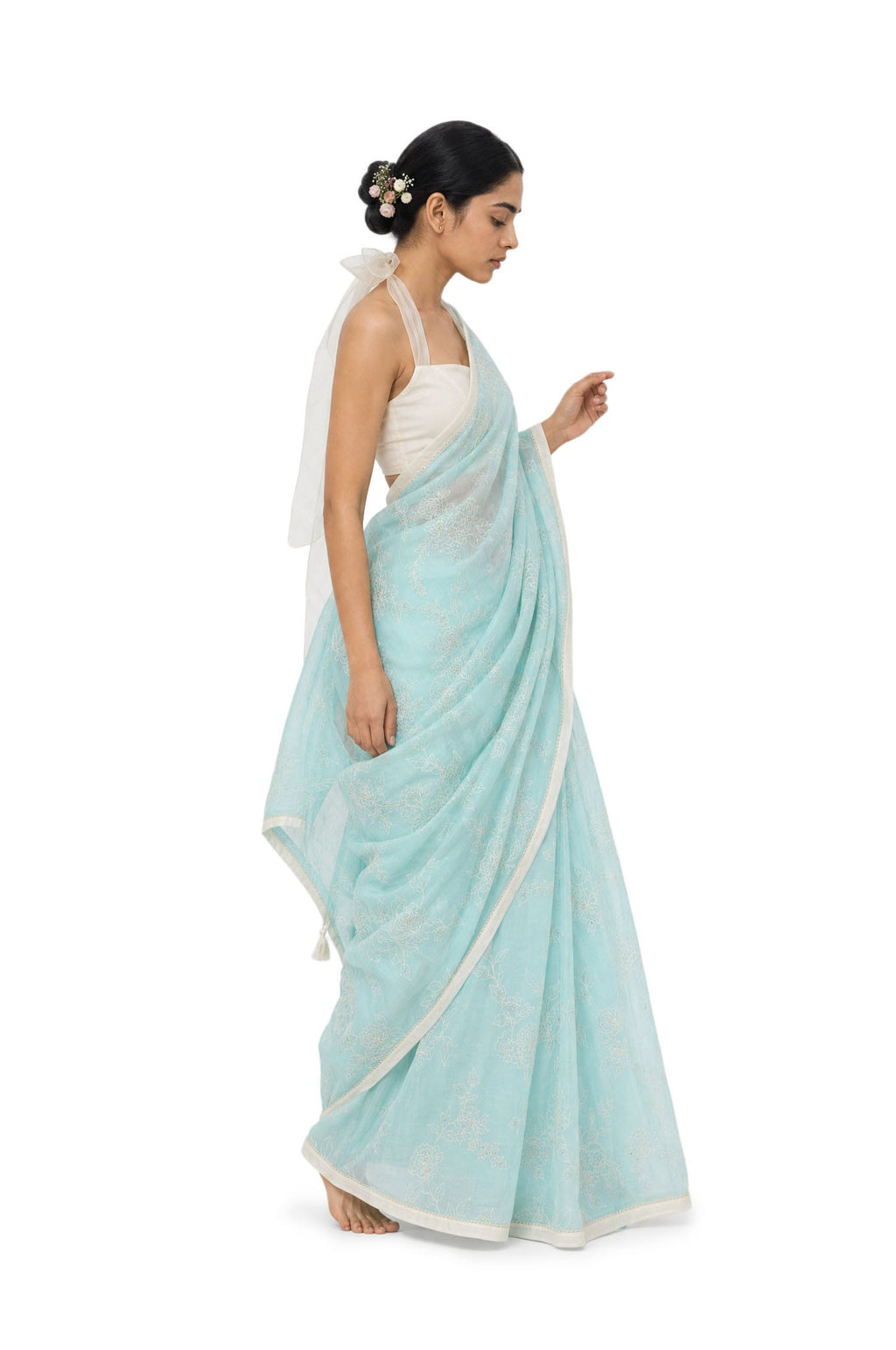 The Garden's Pick Saree Saree Pastel Turquoise Mul Chanderi Saree