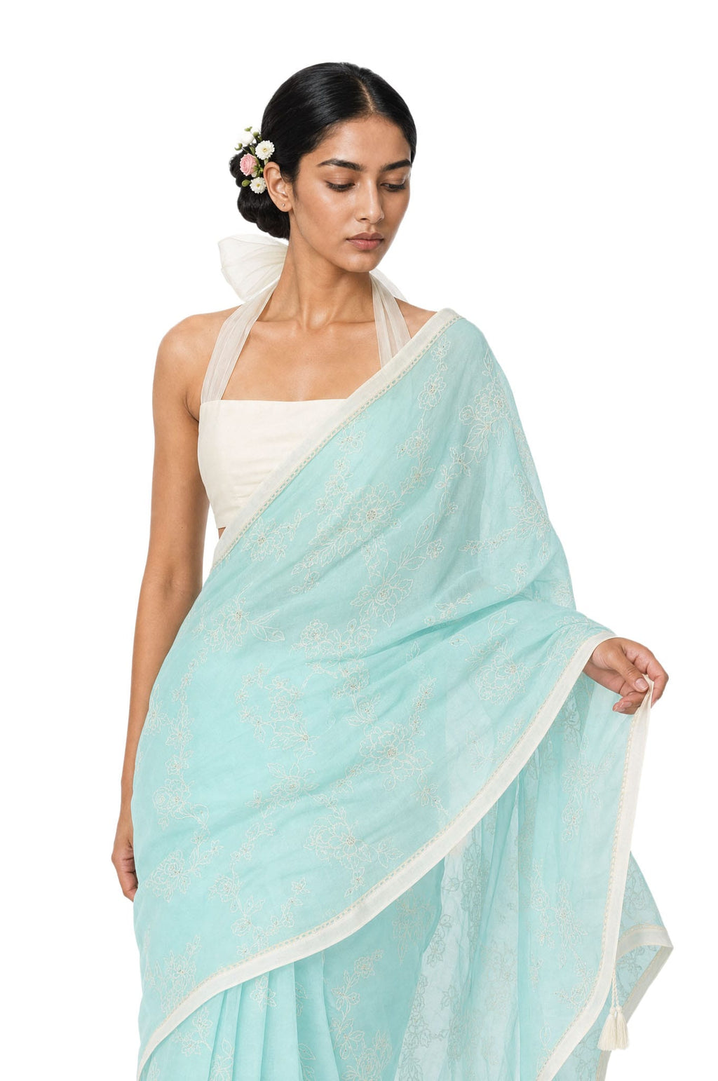 The Garden's Pick Saree Saree Pastel Turquoise Mul Chanderi Saree
