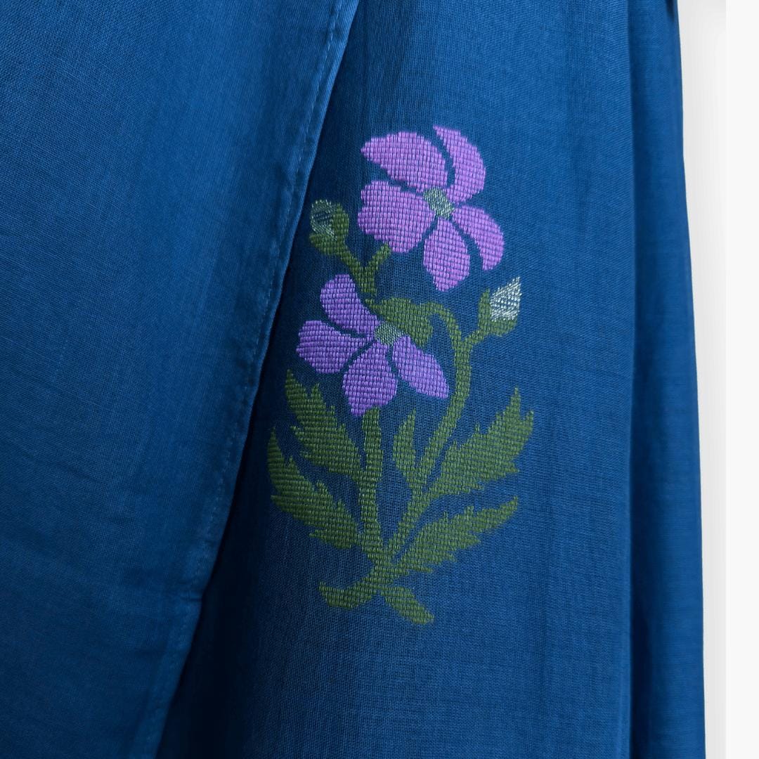 The Jamdani Story Saree Saree Denim Blue & Lilac Mul Cotton Saree