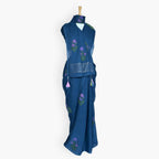 The Jamdani Story Saree Saree Denim Blue & Lilac Mul Cotton Saree