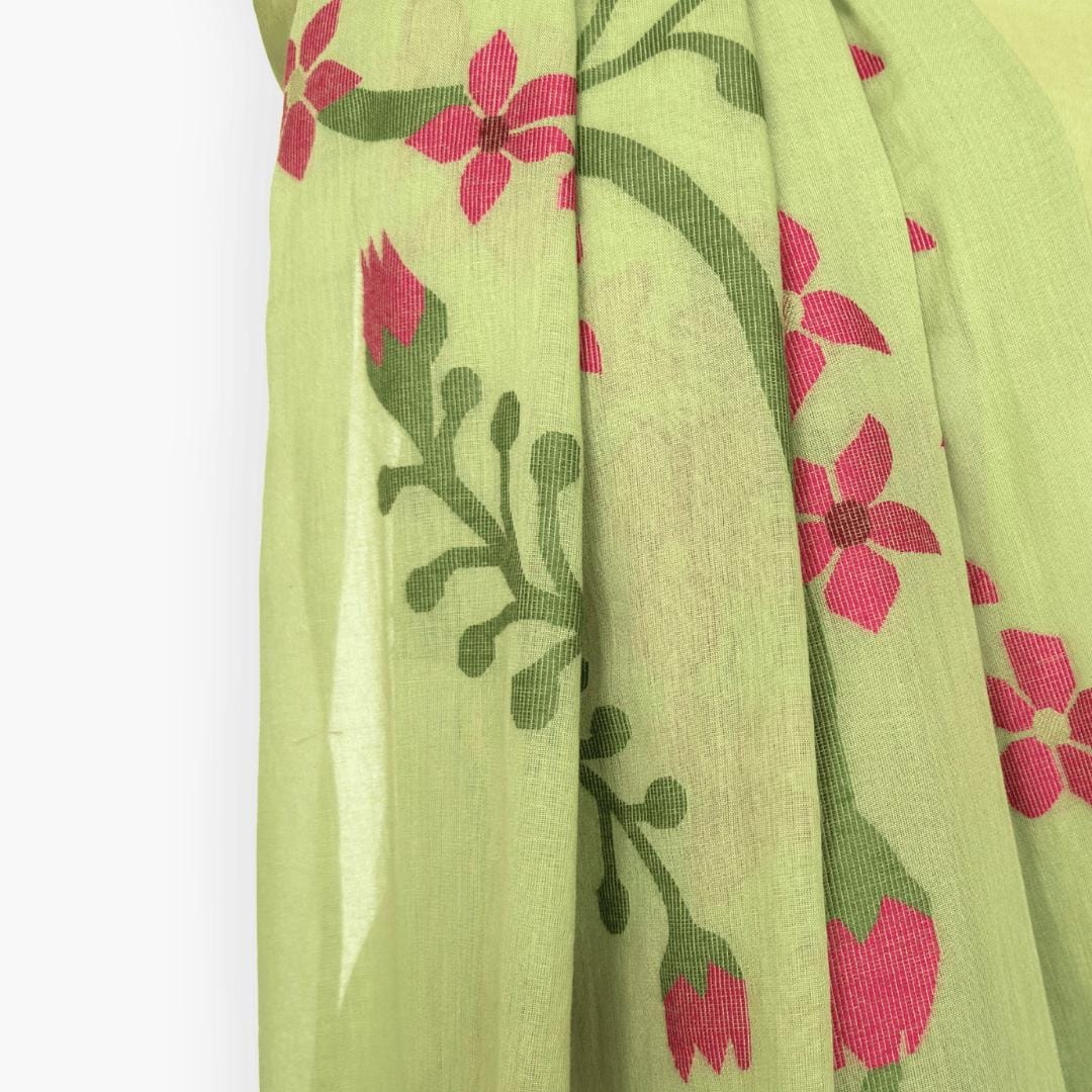 The Jamdani Story Saree Saree Dusty Green & Rani Mul Cotton Saree