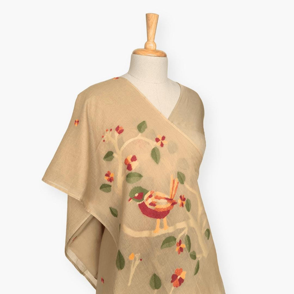 The Jamdani Story Saree Saree Earthy Brown Mul Cotton Saree