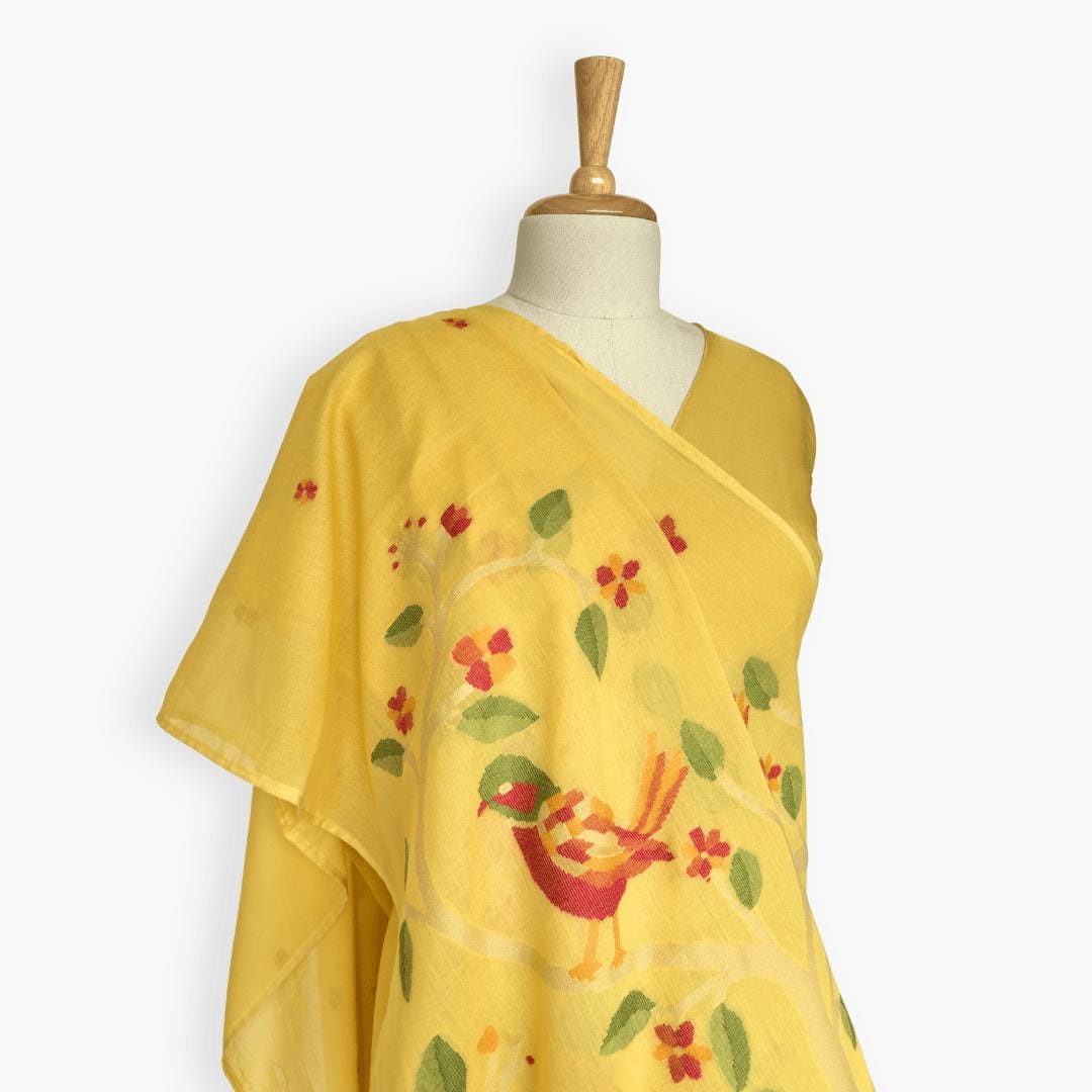The Jamdani Story Saree Saree Mango Yellow Mul Cotton Saree