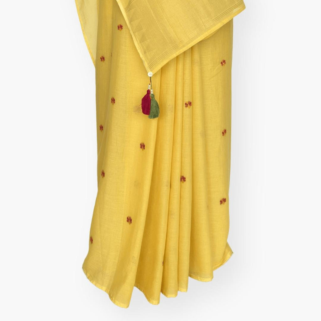 The Jamdani Story Saree Saree Mango Yellow Mul Cotton Saree