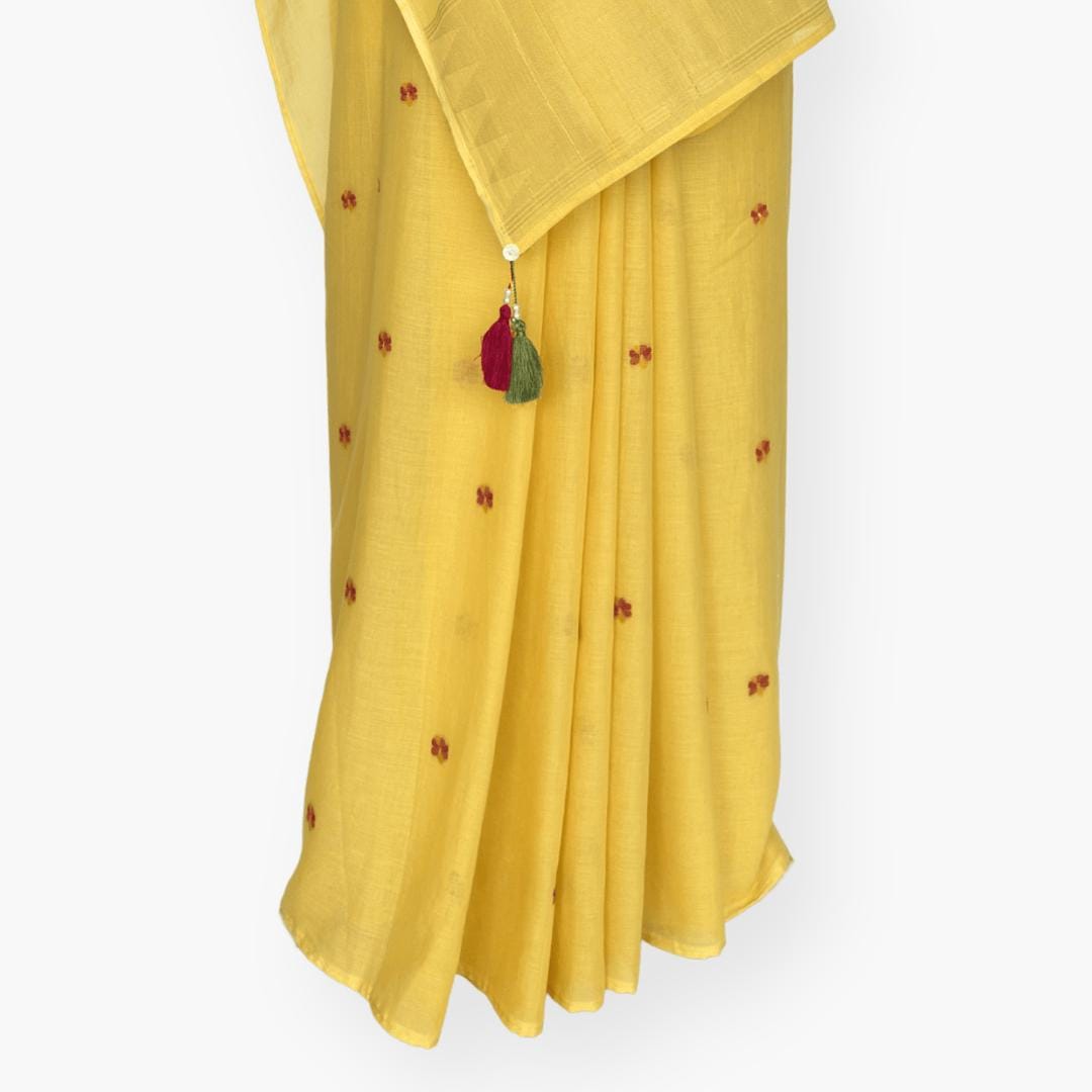 The Jamdani Story Saree Saree Mango Yellow Mul Cotton Saree