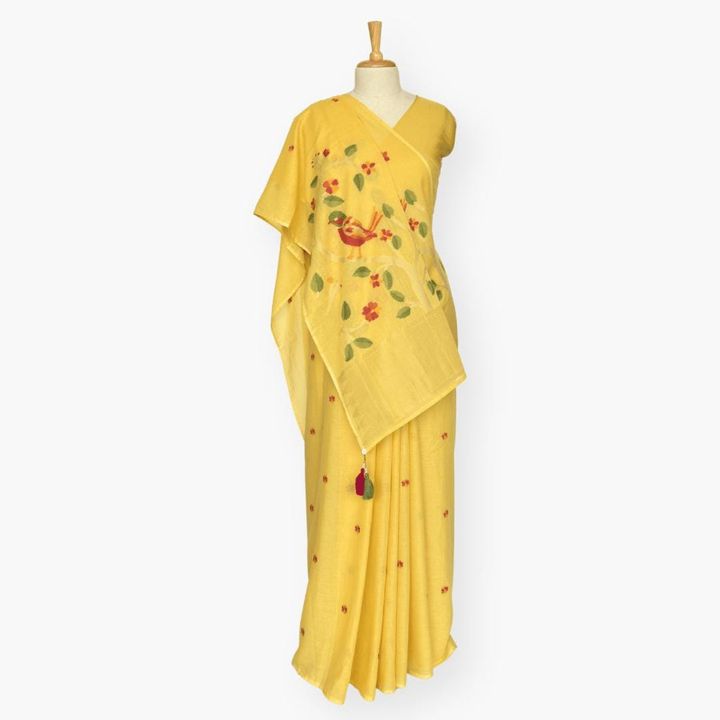 The Jamdani Story Saree Saree Mango Yellow Mul Cotton Saree