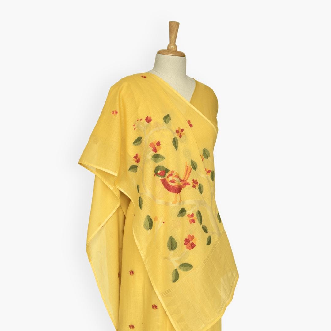 The Jamdani Story Saree Saree Mango Yellow Mul Cotton Saree