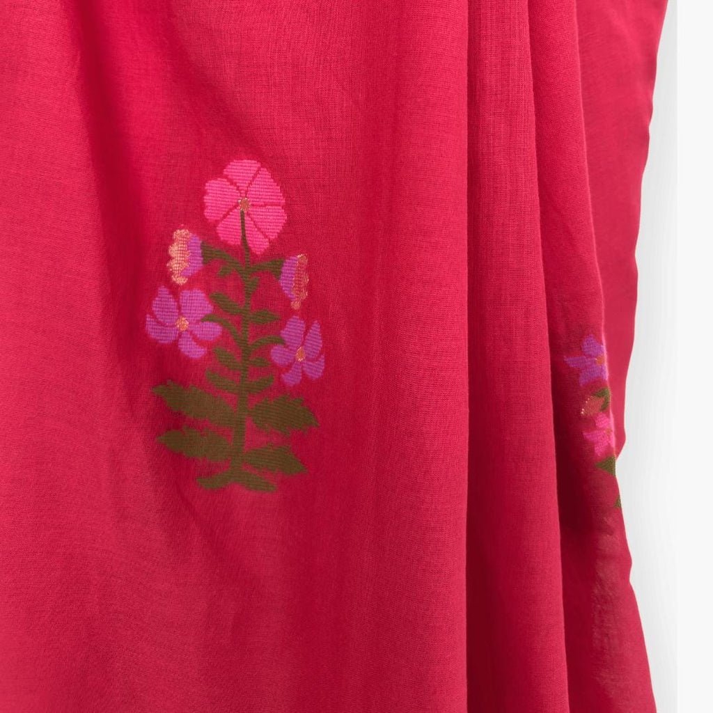 The Jamdani Story Saree Saree Rose Red & Lilac Mul Cotton Saree