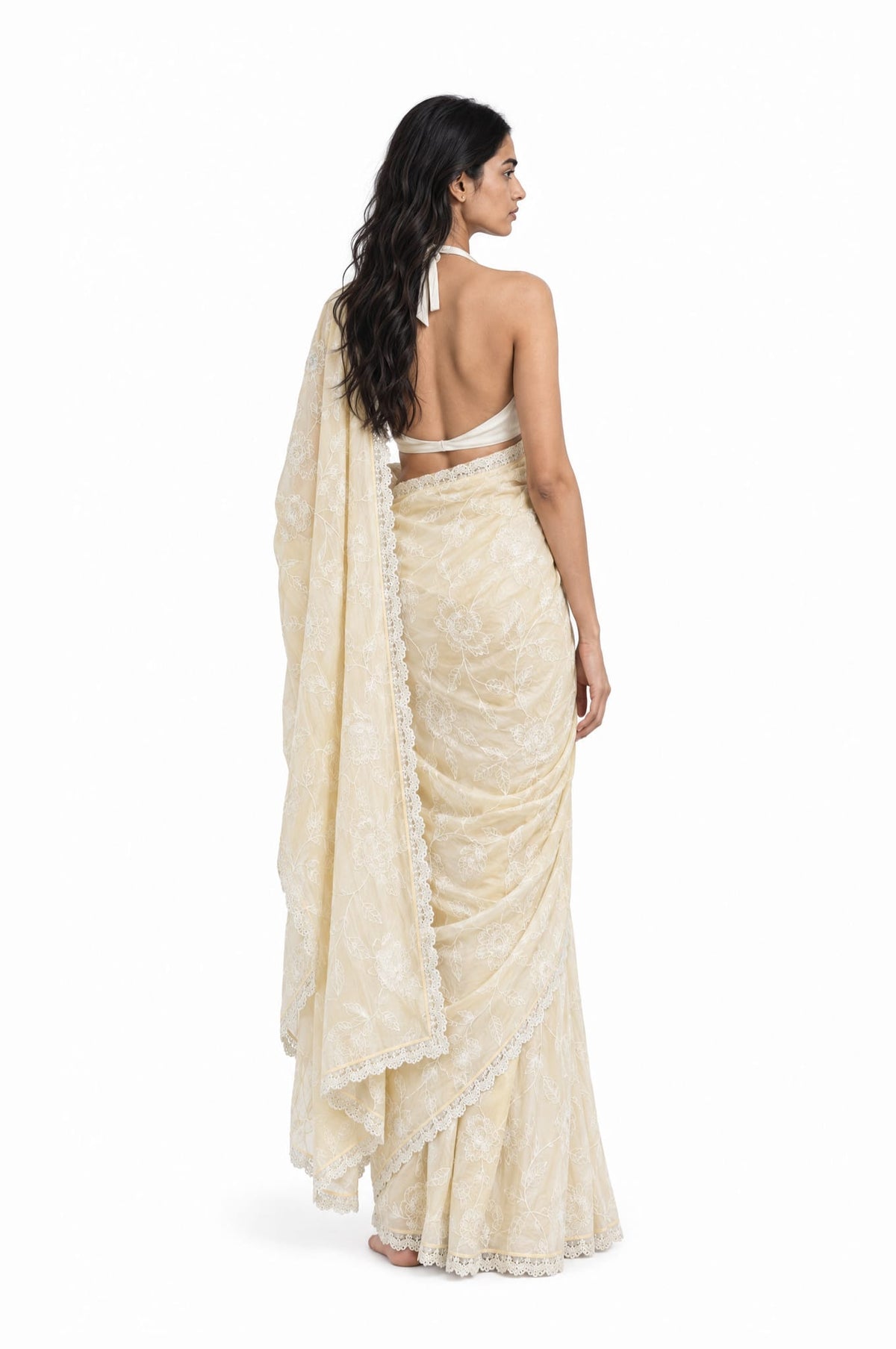 The Language Of Flowers Saree Saree Beige & White Mul Chanderi Saree