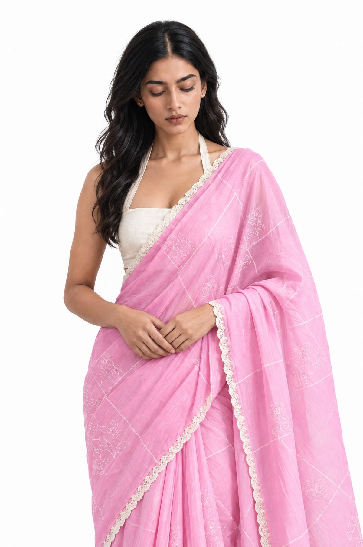 The Language Of Flowers Saree Saree Blush Pink & Off-White Mul Chanderi Saree