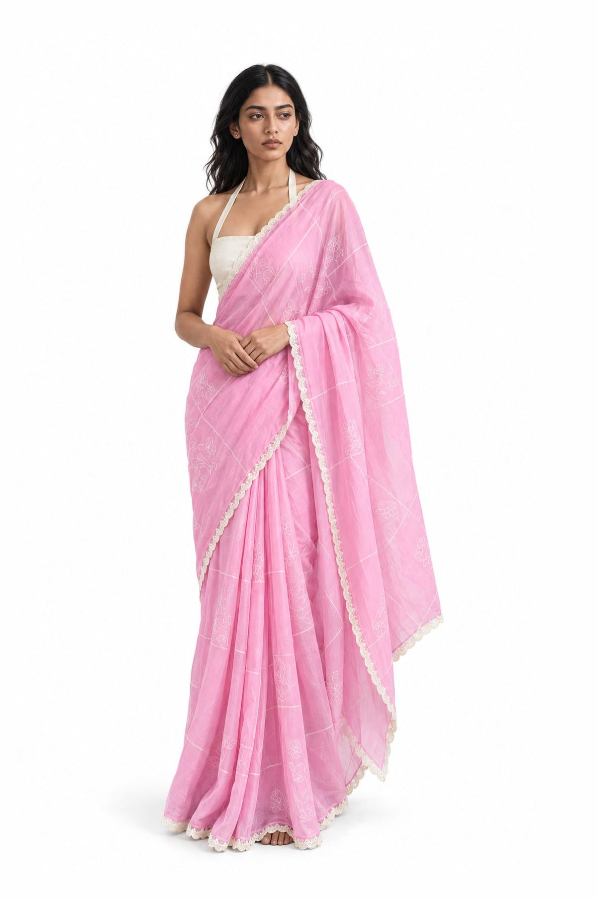 The Language Of Flowers Saree Saree Blush Pink & Off-White Mul Chanderi Saree