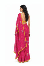 The Language Of Flowers Saree Saree Rani Pink & Mustard Yellow Mul Chanderi Saree