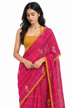 The Language Of Flowers Saree Saree Rani Pink & Mustard Yellow Mul Chanderi Saree