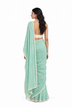 The Language Of Flowers Saree Saree Sea Green & Off-White Mul Chanderi Saree