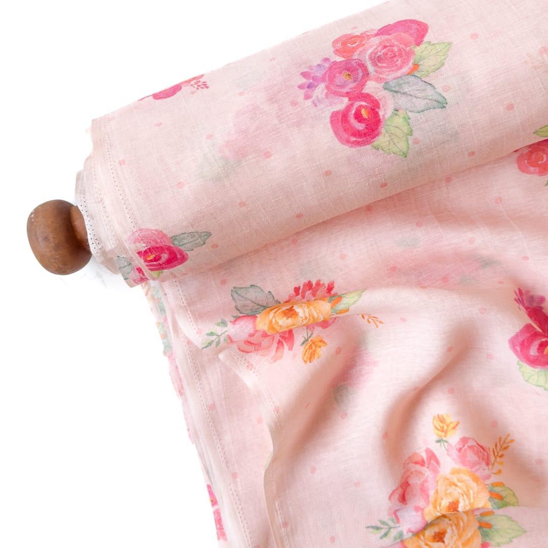 The Linen Story Fabric Fabric Blush Pink The Linen Story Printed Pure Linen Fabric (Width 44 Inches)