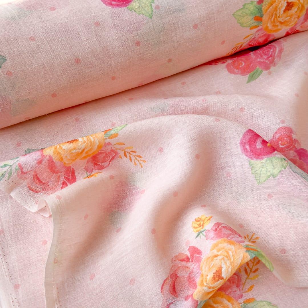 The Linen Story Fabric Fabric Blush Pink The Linen Story Printed Pure Linen Fabric (Width 44 Inches)