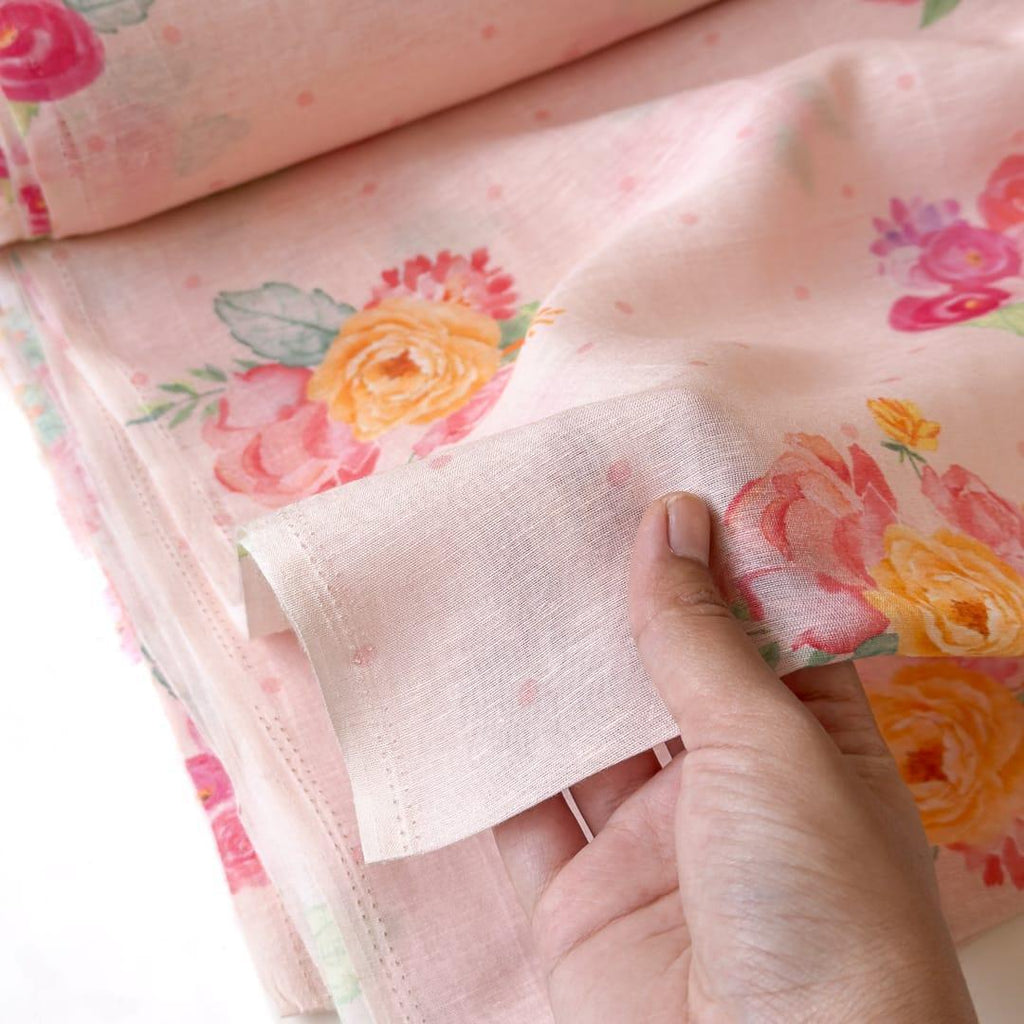 The Linen Story Fabric Fabric Blush Pink The Linen Story Printed Pure Linen Fabric (Width 44 Inches)
