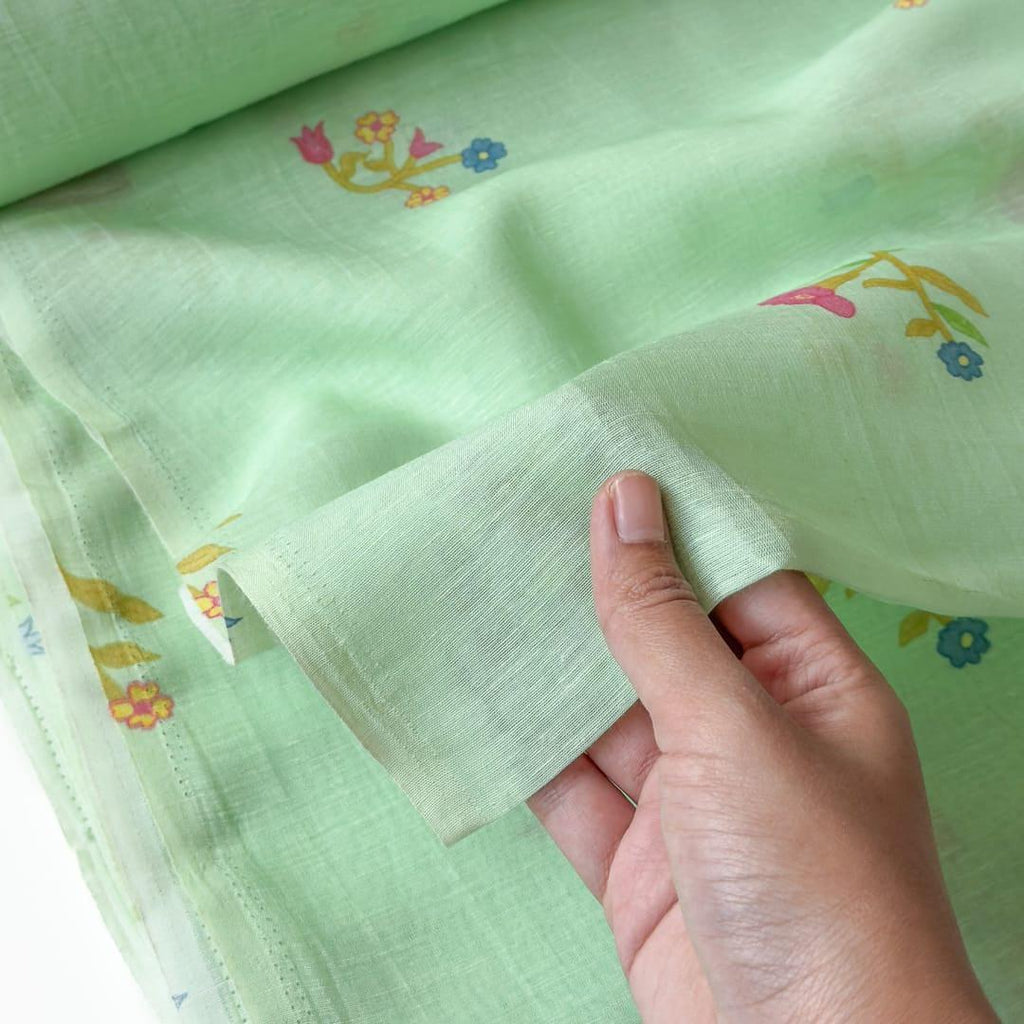 The Linen Story Fabric Fabric Bright Turquoise The Linen Story Printed Pure Linen Fabric (Width 44 Inches)