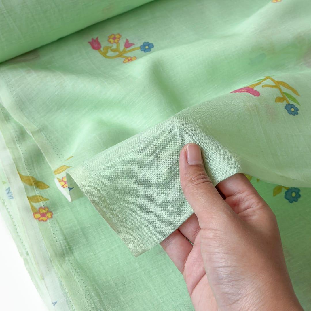 The Linen Story Fabric Fabric Bright Turquoise The Linen Story Printed Pure Linen Fabric (Width 44 Inches)