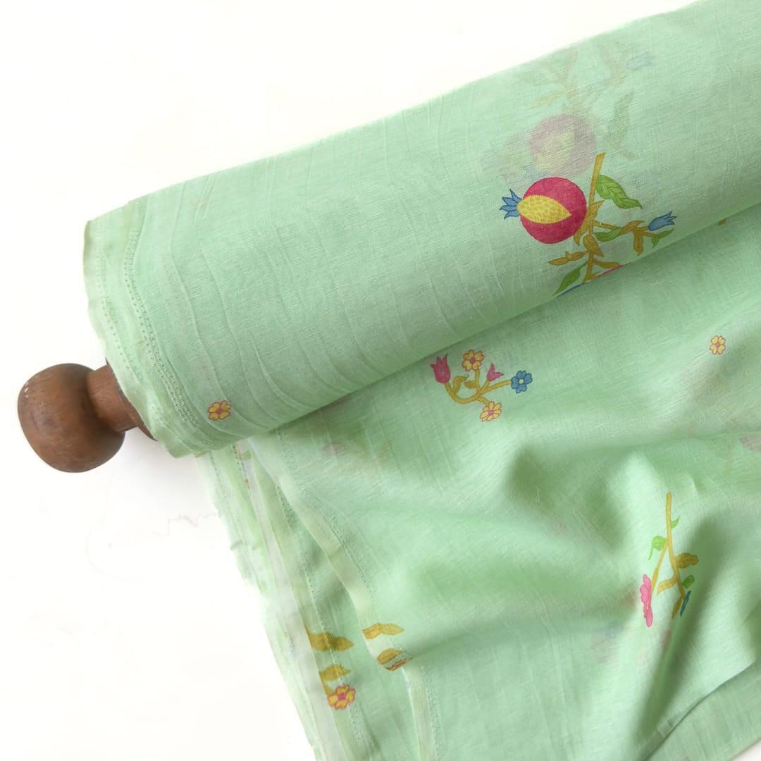 The Linen Story Fabric Fabric Bright Turquoise The Linen Story Printed Pure Linen Fabric (Width 44 Inches)