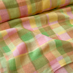 The Linen Story Fabric Fabric Bright Yellow The Linen Story Printed Madras Checks Pure Linen Fabric (Width 44 Inches)
