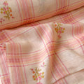 The Linen Story Fabric Fabric Light Peach The Linen Story Printed Madras Checks Pure Linen Fabric (Width 44 Inches)