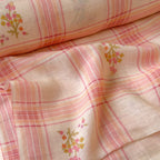 The Linen Story Fabric Fabric Light Peach The Linen Story Printed Madras Checks Pure Linen Fabric (Width 44 Inches)