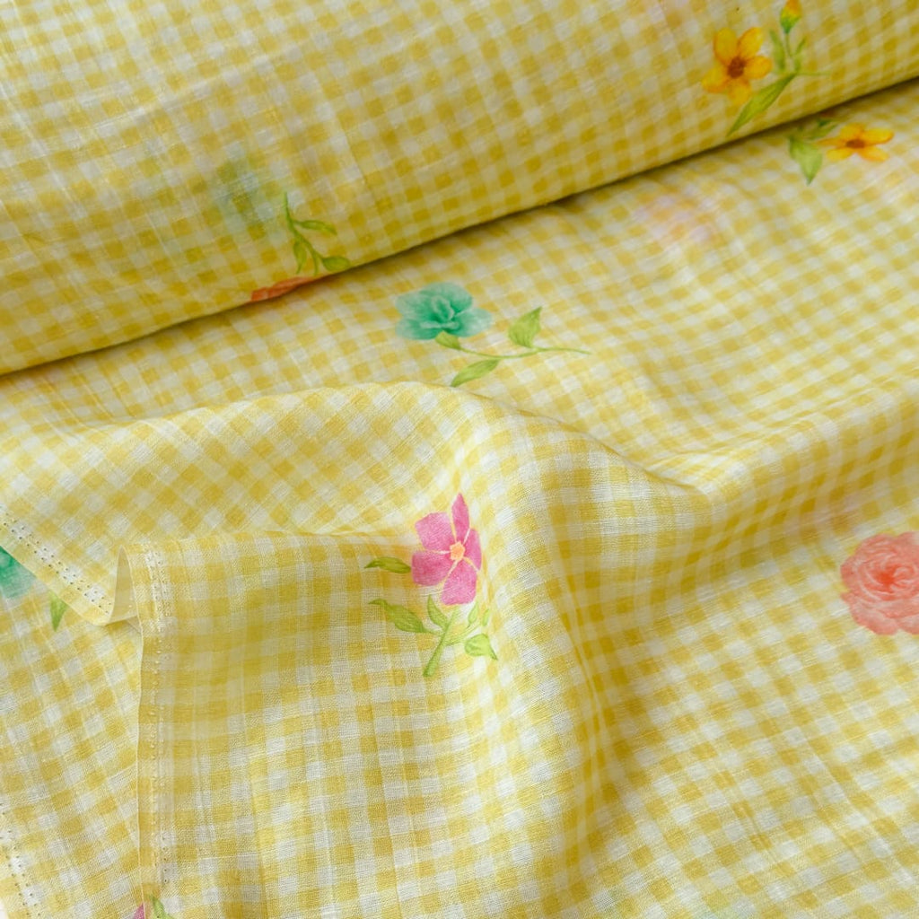 The Linen Story Fabric Fabric Pastel Lime The Linen Story Printed Pure Linen Fabric (Width 44 Inches)
