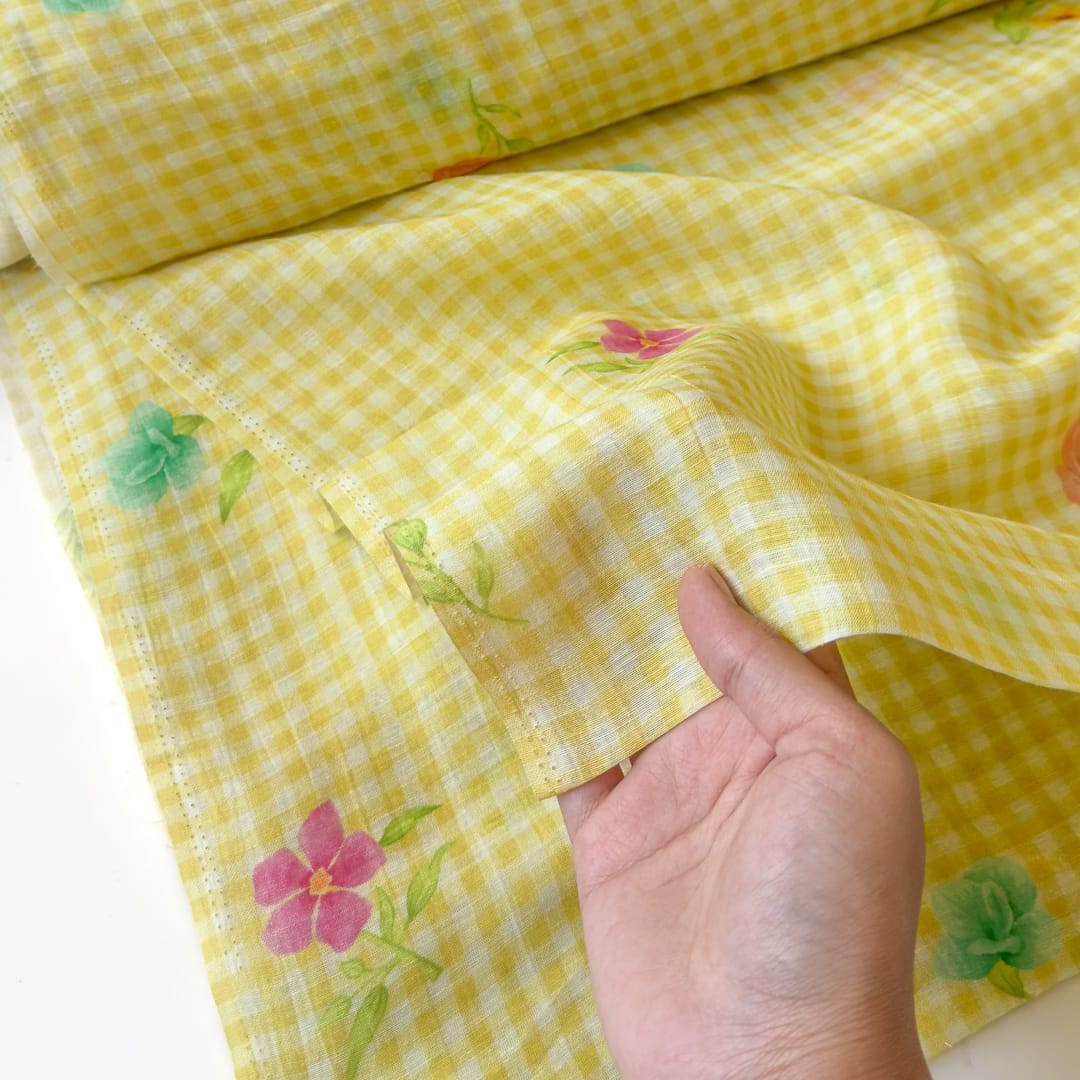The Linen Story Fabric Fabric Pastel Lime The Linen Story Printed Pure Linen Fabric (Width 44 Inches)