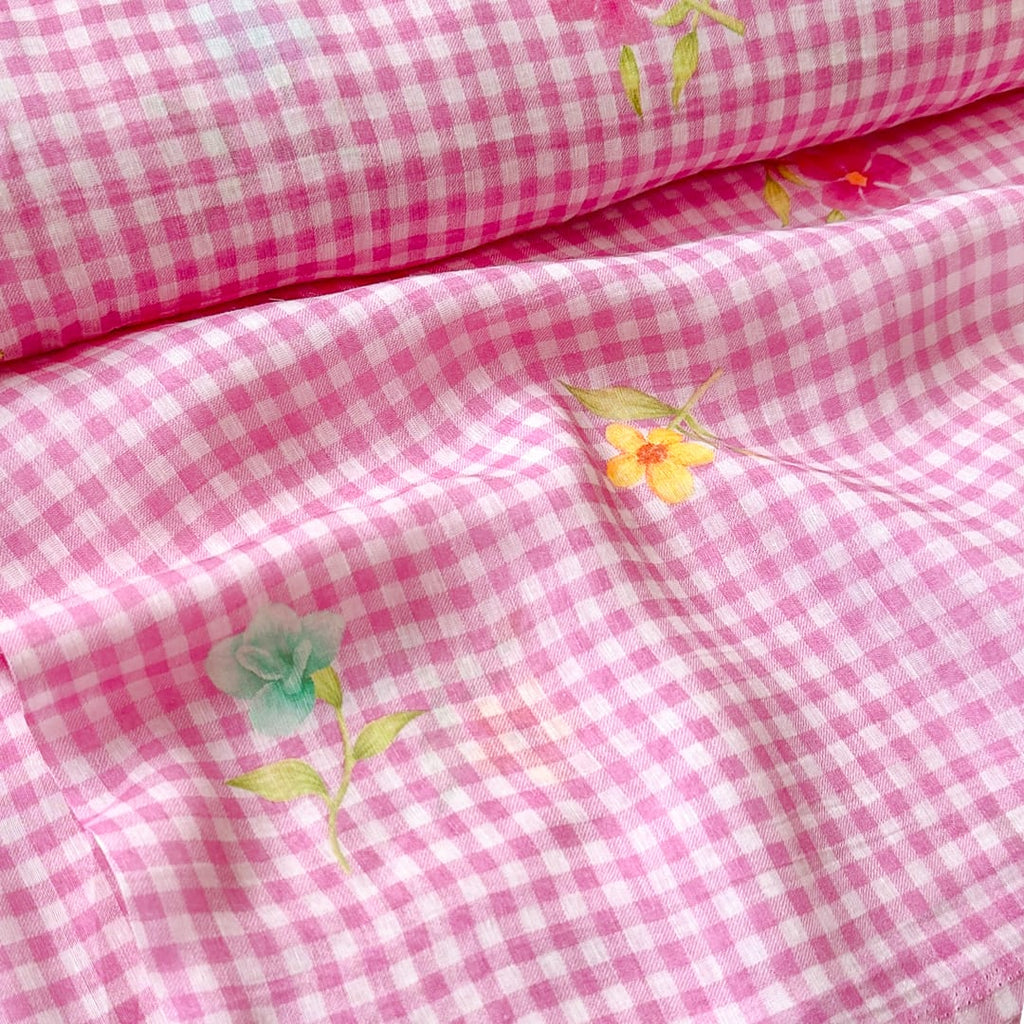 The Linen Story Fabric Fabric Soft Mauve The Linen Story Printed Pure Linen Fabric (Width 44 Inches)
