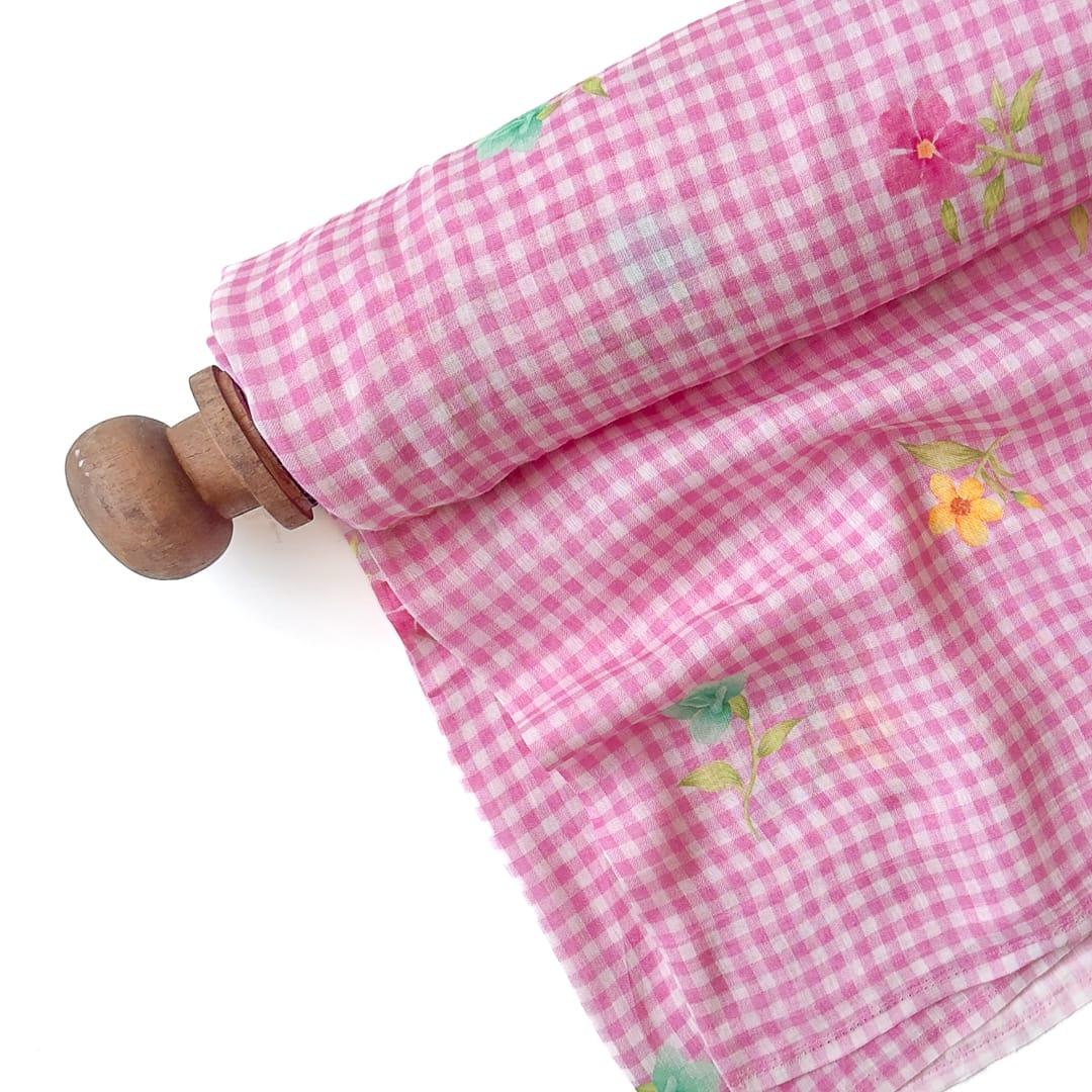 The Linen Story Fabric Fabric Soft Mauve The Linen Story Printed Pure Linen Fabric (Width 44 Inches)