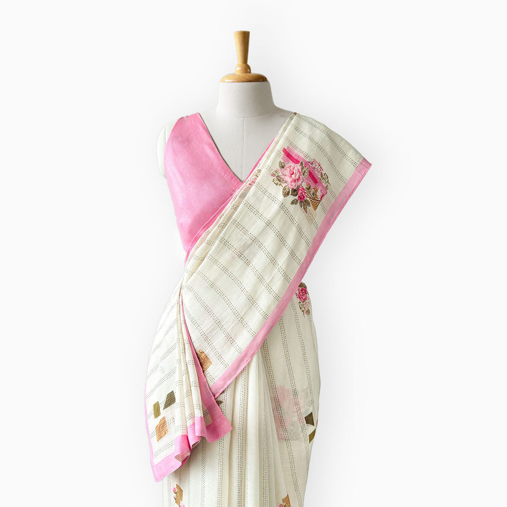 The Linen Story Saree Saree Antique White Linen Saree