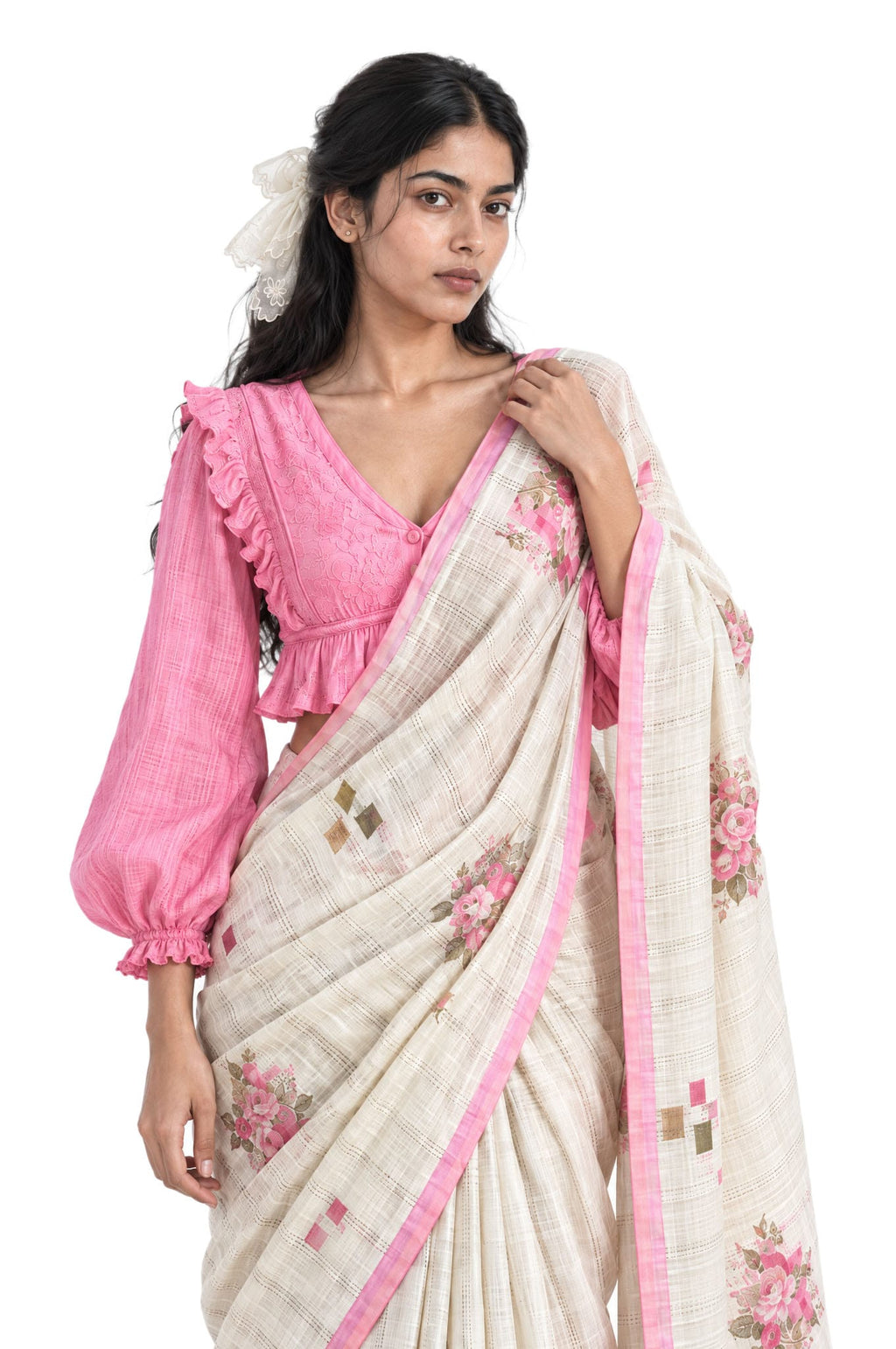 The Linen Story Saree Saree Antique White Linen Saree