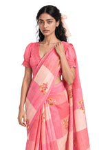 The Linen Story Saree Saree Coral Pink & Peach Linen Saree