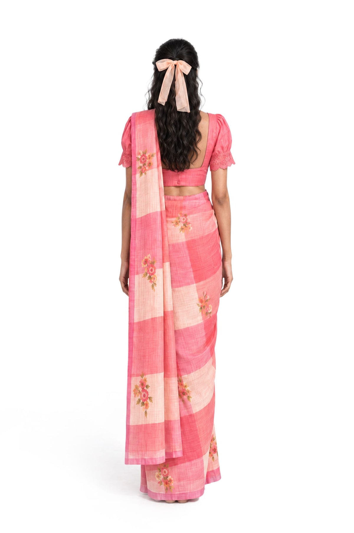 The Linen Story Saree Saree Coral Pink & Peach Linen Saree