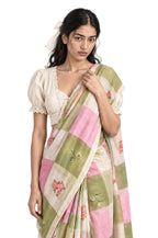 The Linen Story Saree Saree Green & Pink Linen Saree