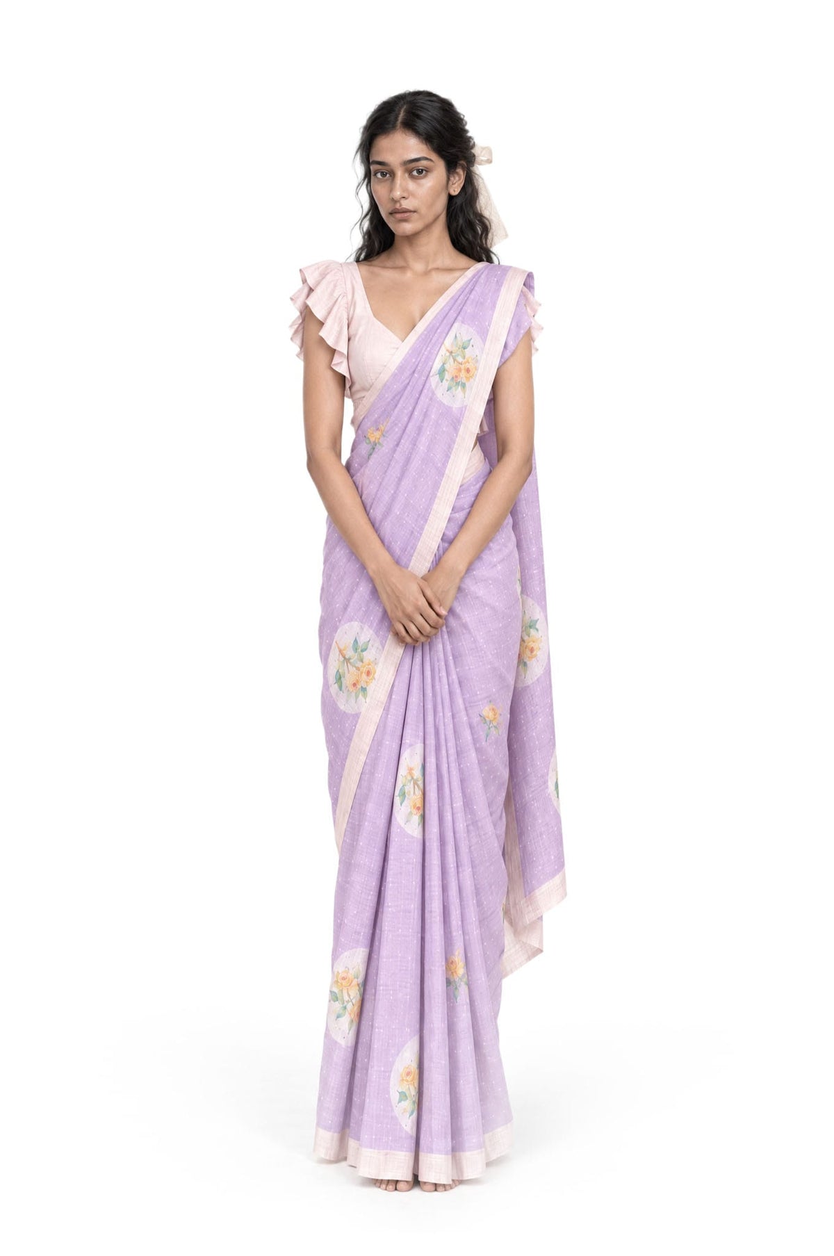 The Linen Story Saree Saree Lilac & Pink Linen Saree