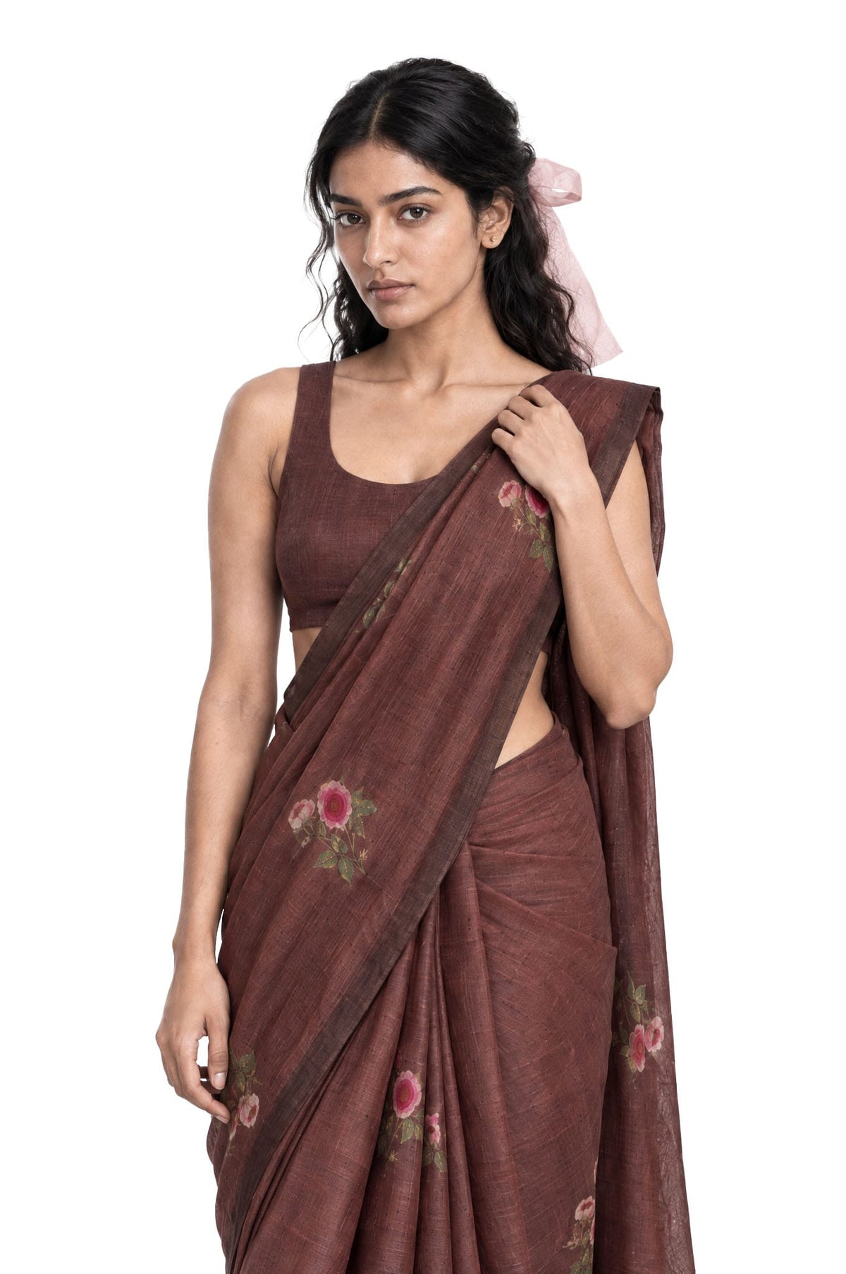 The Linen Story Saree Saree Rose Brown Linen Saree