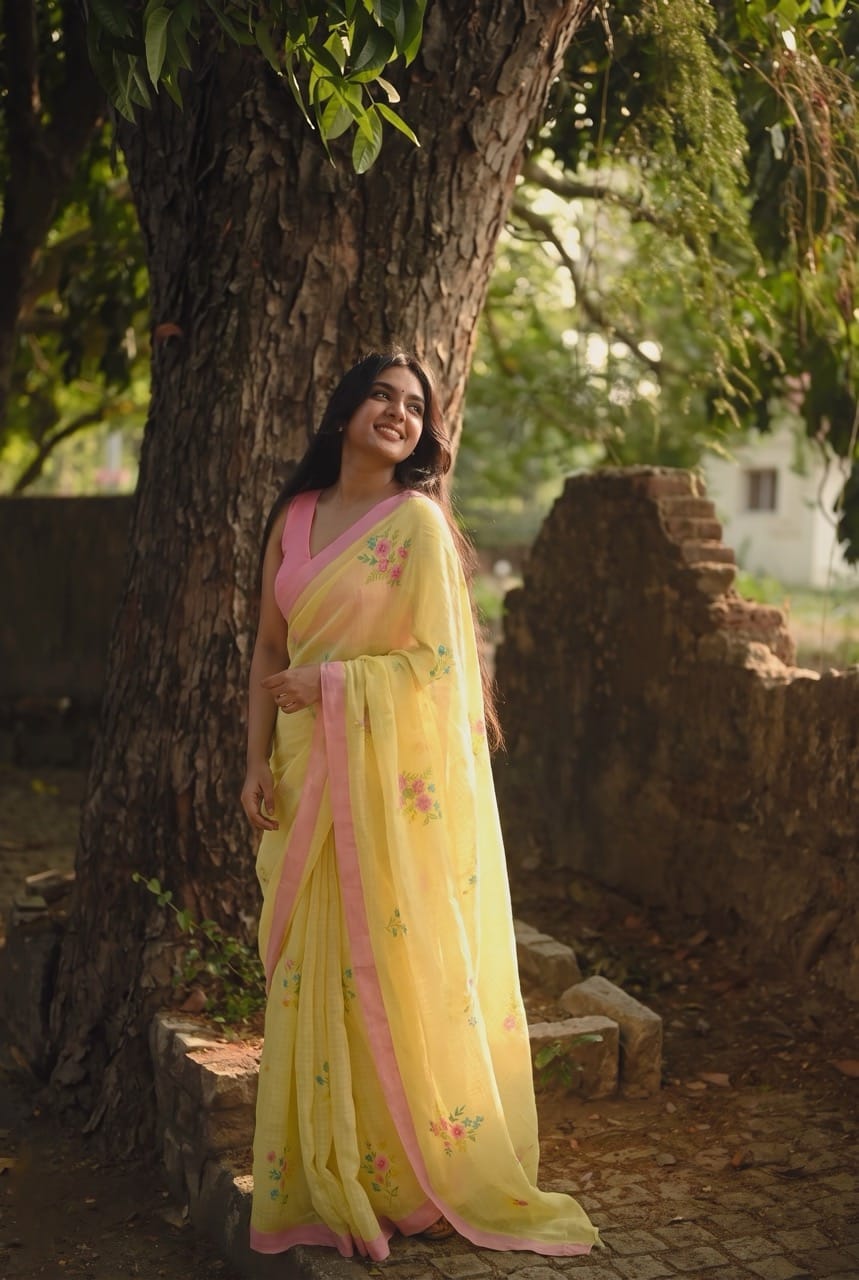 The Linen Story Saree Saree Soft Yellow Linen Saree