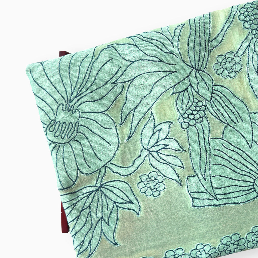 Threads of Mul Unstitched Suit Unstitched Suit Celadon Green Garden of Marigolds Woven Applique Pure Mul Chanderi Unstitched Suit Set