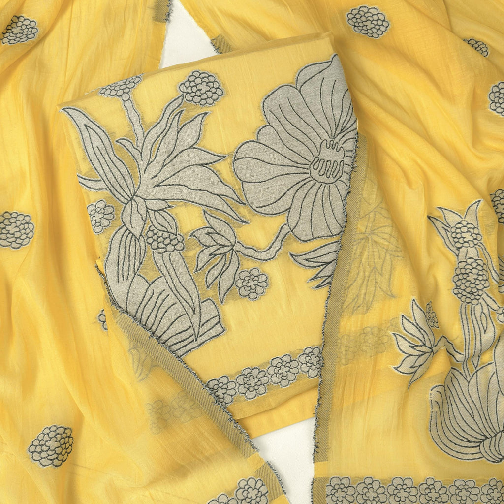 Threads of Mul Unstitched Suit Unstitched Suit Summer Yellow Chanderi Suit Set